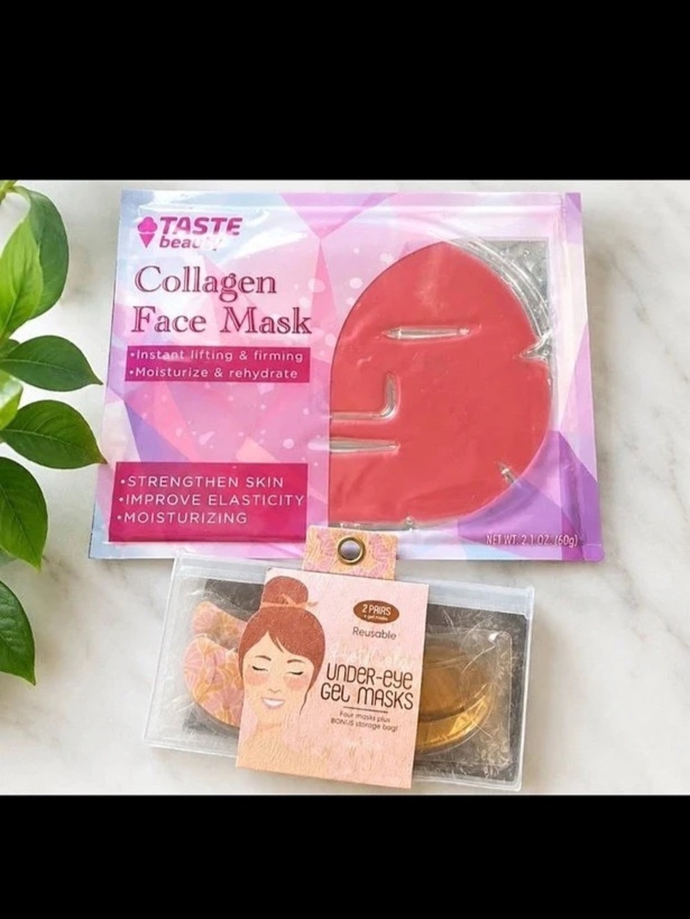 Taste Beauty Collagen Face Mask and Reusable Under-Eye Gel Masks Bundle
